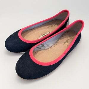 Mini Boden Flats Girls 11.5 29 Blue Pink Glitter Gold Accent Ballet Shoes Design